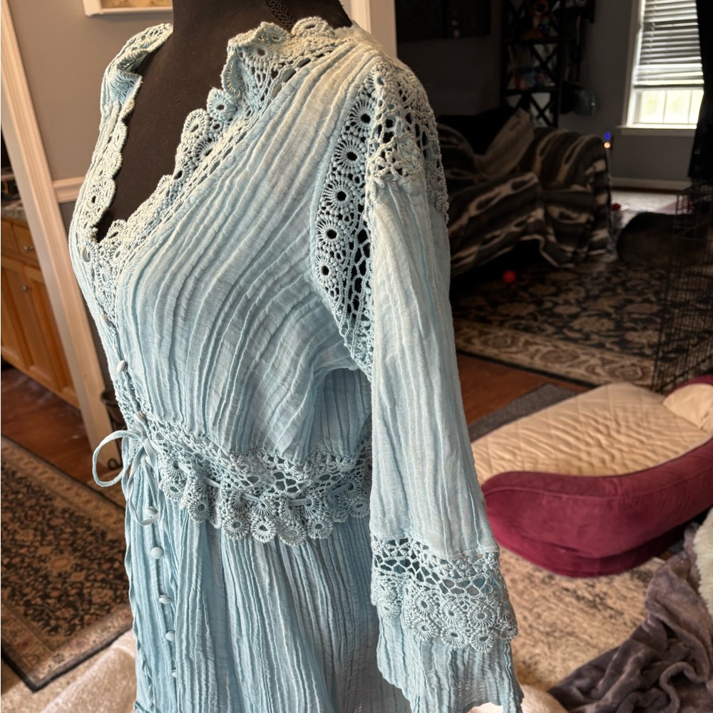 Light Blue Lace Trim Dress